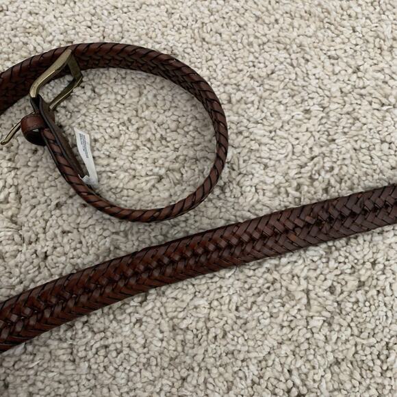 Lands’ End Leather Belt Mens Sz 42 Brown Braided Brass Buckle Adjustable - Picture 5 of 8